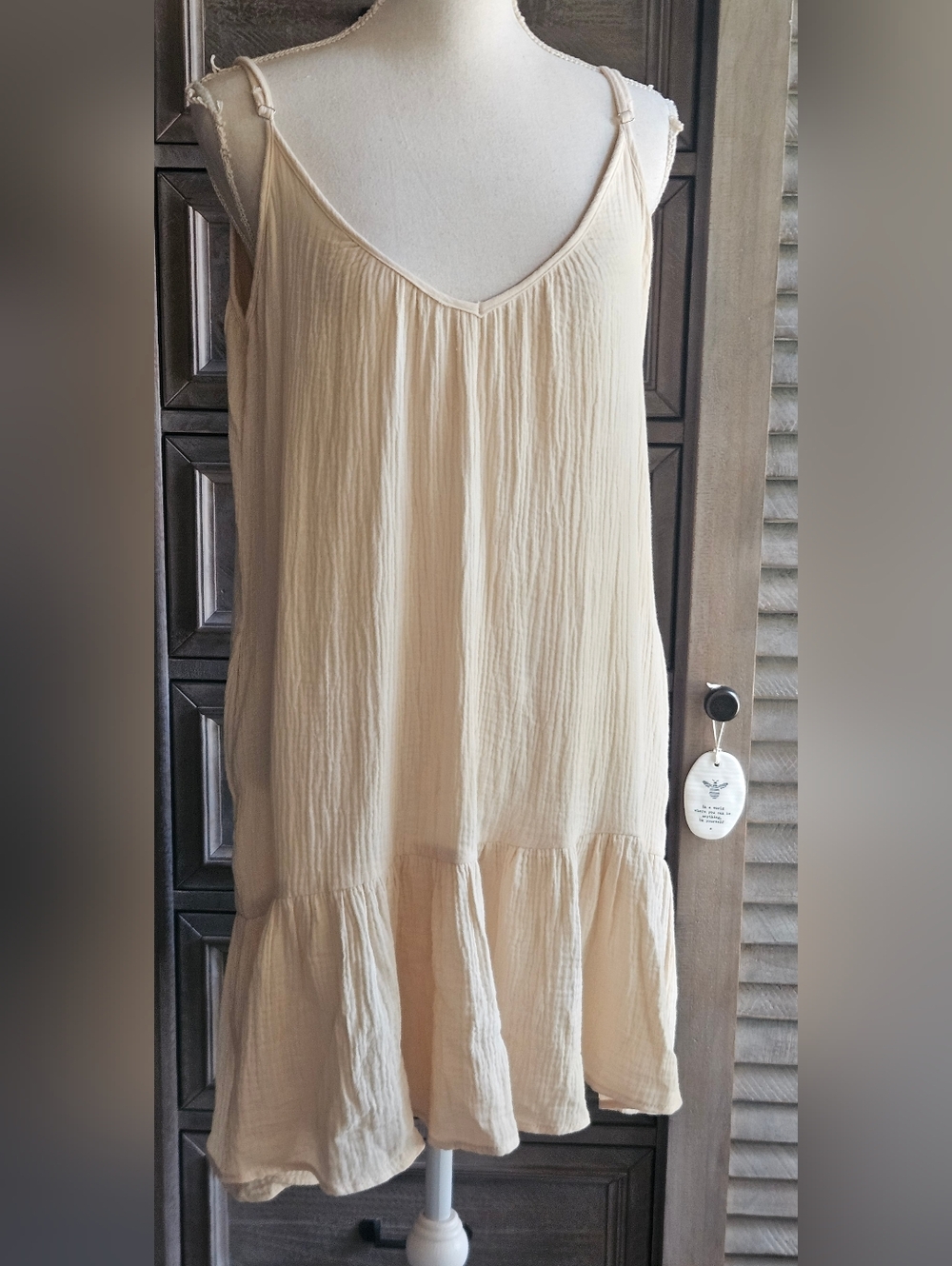 Cream Lightweight Ruffle-Hem Slip Dress